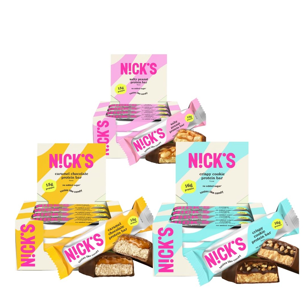 Nick's Samper Pack Swedish Style Protein Bars, Keto Friendly Snack Bars, No Added Sugar, 5g Collagen, Low Carb Protein Bar, Low Sugar Meal Replacement Bar, Keto Snacks, 36-Count