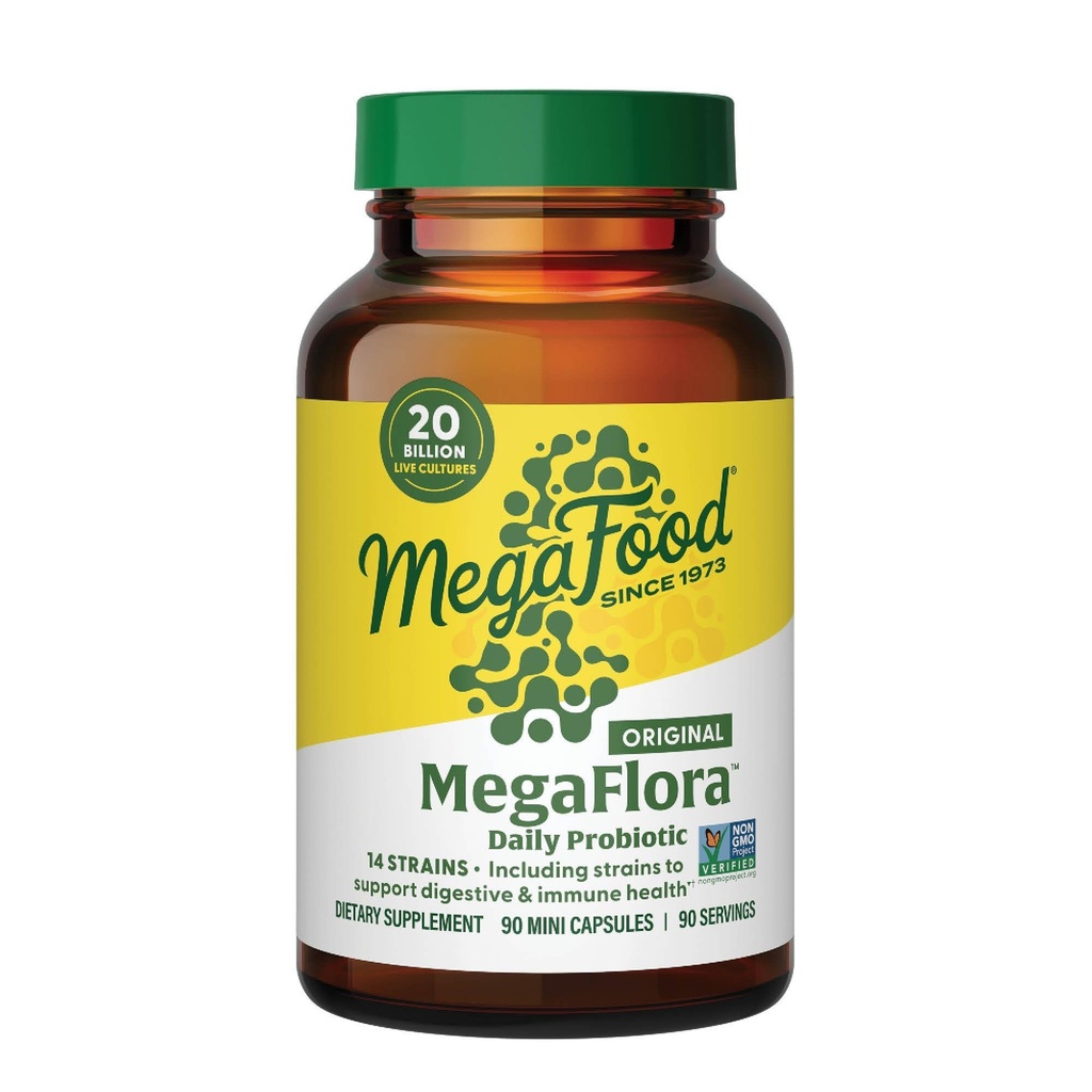MegaFlora Probiotiká - Probiotiká pre ženy Tráviace zdravie - Imunitná podpora Doplnková - 20 miliárd CFU - 14 kmeňov - Non-GMO - Vegetariánske - 90 Mini kapsule (90 Servings)