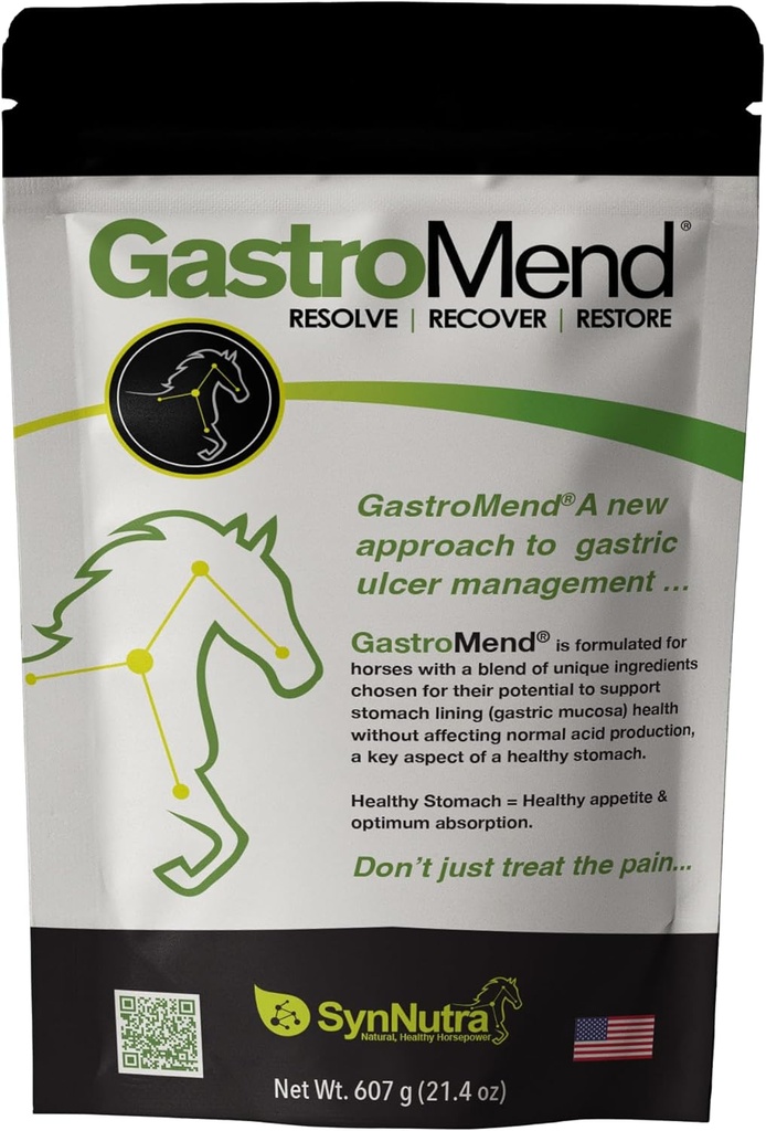 GastroMend® Gastrointestinal Health Supplement for Horses, 100% Natural, Propaguje zdravie žalúdka a vnútorností v Equines, Cost-Efektive Digestive Wellness, 60 Servings per Pouch, Made in The USA