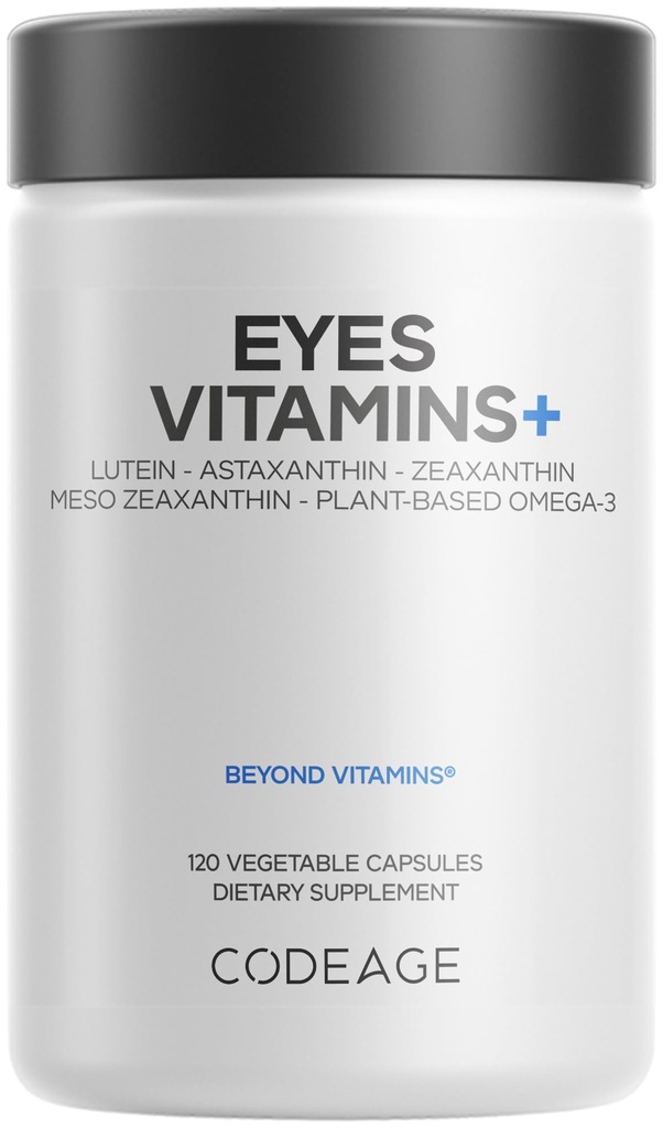 Codeage Eyes Vitamíny - AREDS 2 Based Formula Supplement - 2-Month Supply - Vitamíny A, C, E, Zinok, Lutein, Astaxantín, Zeaxantin, Eyebright, Marigold, Bulberry, Saffron, Omega-3-120 Kapsule
