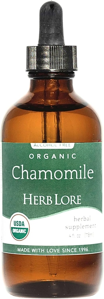 Herb Lore Organická harmančeková tinktúra - Tekuté harmančekové kvapky pre deti a dospelých - Melatonín-Free Sleep Supplement (4 fl oz)