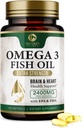 Omega 3 Fish Oil Pills 2400mg - Triple Strength Omega 3 Fish Oil Supplements - Best EPA & DHA Mastné kyseliny pre podporu mozgu a srdca zdravie, Príroda Omega3 doplnok, 60 Day Supply - 120 Softgels
