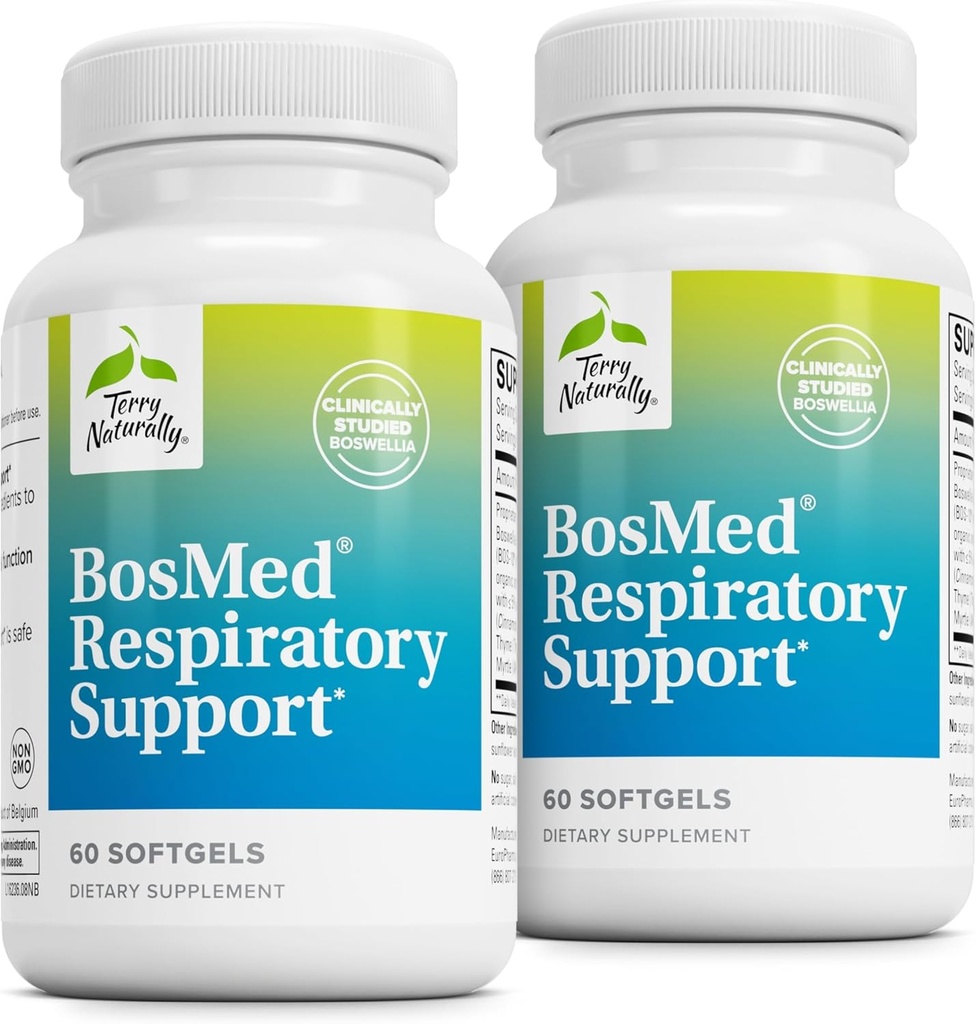 Terry Naturally BosMed Respiratory Support - Respiratory Support Supplement - Herbal Supplement for Lung Support - Healthy Lung Supplement for Clear Bronchial Passages - 60 Softgels (Pack of 2)