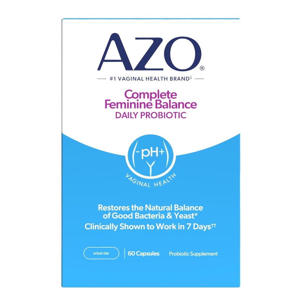 AZO Complete Feminine Balance Daily Probiotiká pre ženy, klinicky preukázané, že pomáhajú chrániť vaginálne zdravie, pomáha rovnováhu pH a kvasiniek, non-GMO, 60 Počet