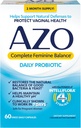 AZO Complete Feminine Balance Daily Probiotiká pre ženy, klinicky preukázané, že pomáhajú chrániť vaginálne zdravie, pomáha rovnováhu pH a kvasiniek, non-GMO, 60 Počet