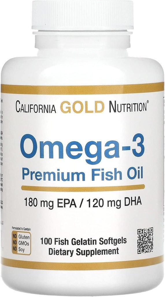 California Gold Nutrition Omega-3 Premium Fish Oil, Concentrated Formula with EPA & DHA, Support for Optimal Lipid Profile & Immune System, Gluten Free, Non-GMO, 100 Fish Želatína Softgels