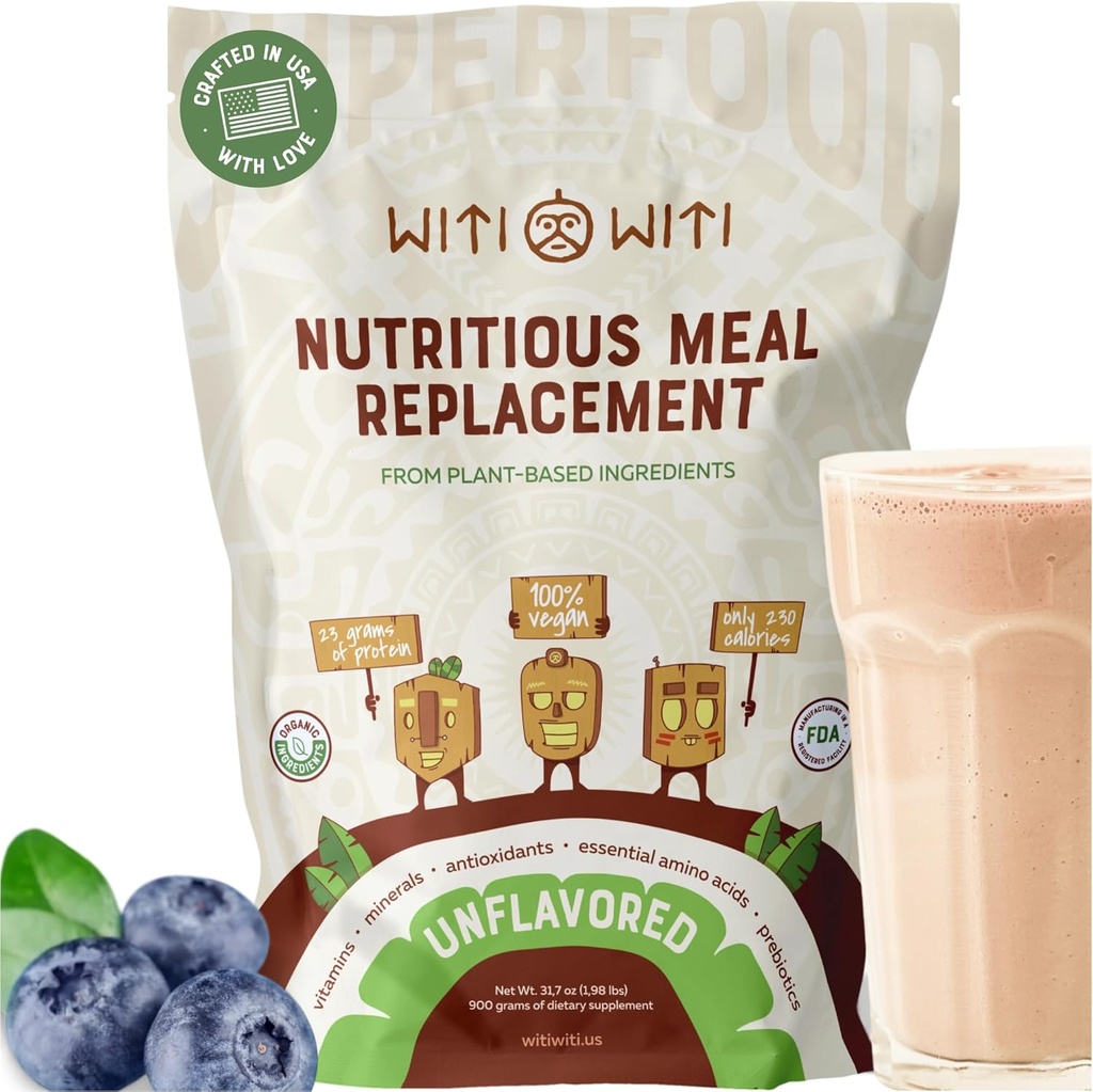 WitiWiti Vegan Nahradenie jedla, bez príchute - Plant Based Protein Powder 23g - Superfood, Zelené, Prebiotiká, Vitamíny a minerály - Mliečne & Glutenové - Všetko v jednom Shake pre ženy a mužov, 15 Svgs