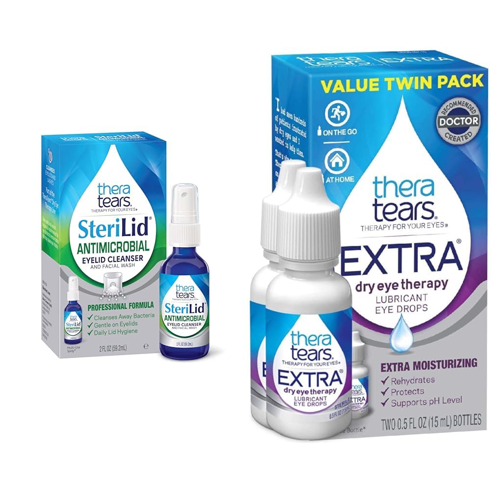 TheraTears Extra suché očné terapie Mazanie očné kvapky pre suché oči, 0,5 fl oz fľaša, 2 gróf & SteriLid oči Čistič a umývanie tváre, pre podráždené oči, 2 fl oz sprej