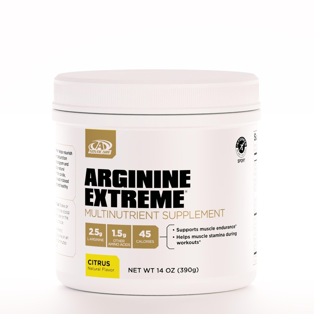 AdvoCare Arginine Extreme Multinutrient Supplement - Pre-Workout Amino Acides Supplement - Supports Stamina & Endurance* - Obsahuje vitamín B-12, L-arginín a viac - Citrus, 14 oz