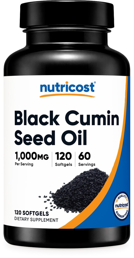 Nutricost Black Seed Oil (Cumin) - Cold Pressed, Zdroj Omega 3 6 9-120 Softgels, 1000mg Per Serving, 60 Servings - Non-GMO a Gluten Free