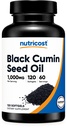 Nutricost Black Seed Oil (Cumin) - Cold Pressed, Zdroj Omega 3 6 9-120 Softgels, 1000mg Per Serving, 60 Servings - Non-GMO a Gluten Free