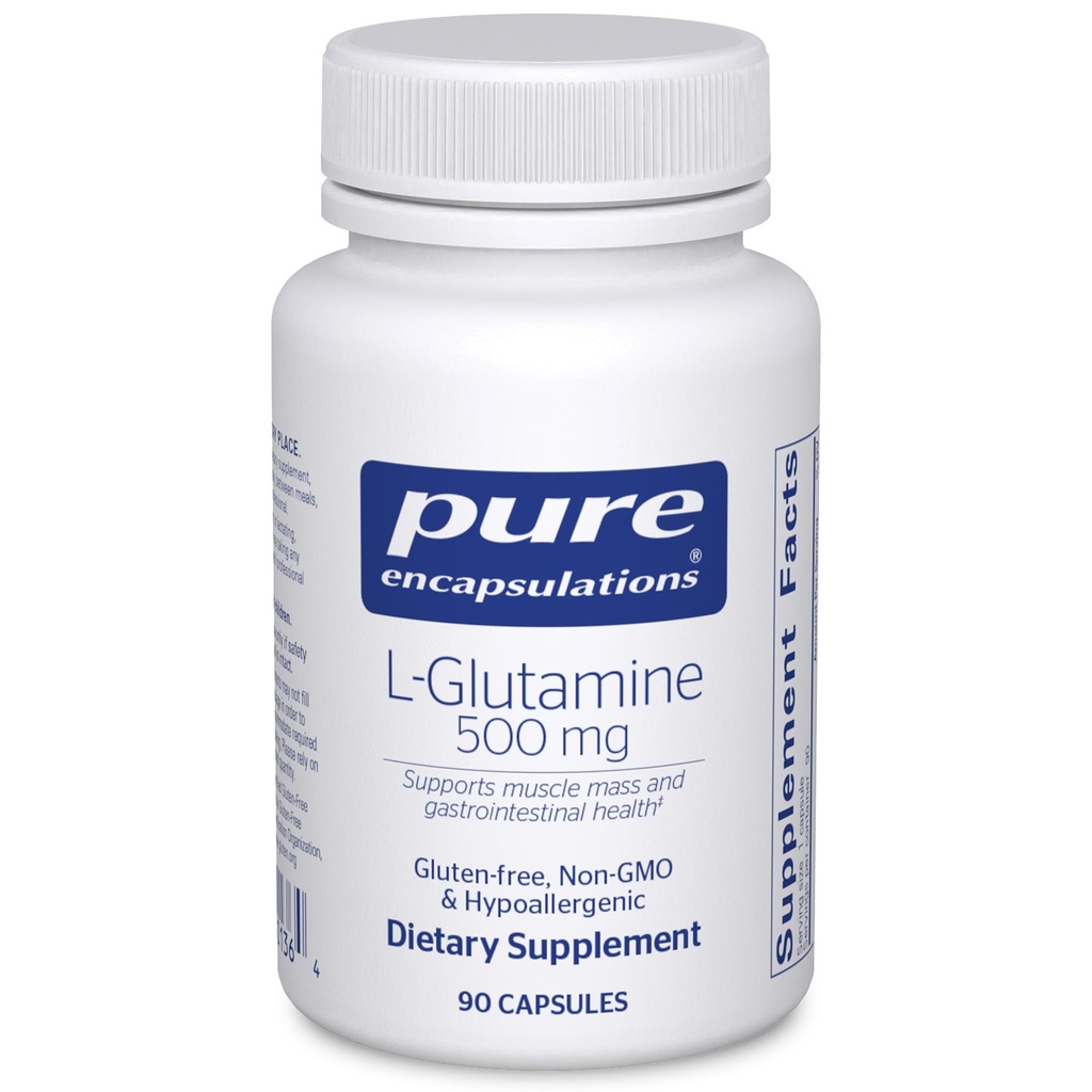 Pure Encapsulations L-Glutamine 500 mg - Supplement for Immune and Digestive Support, Gut Health and Lining, Metabolizmus, and Muscle Support* - with Free-Form L-Glutamine - 90 Kapsule