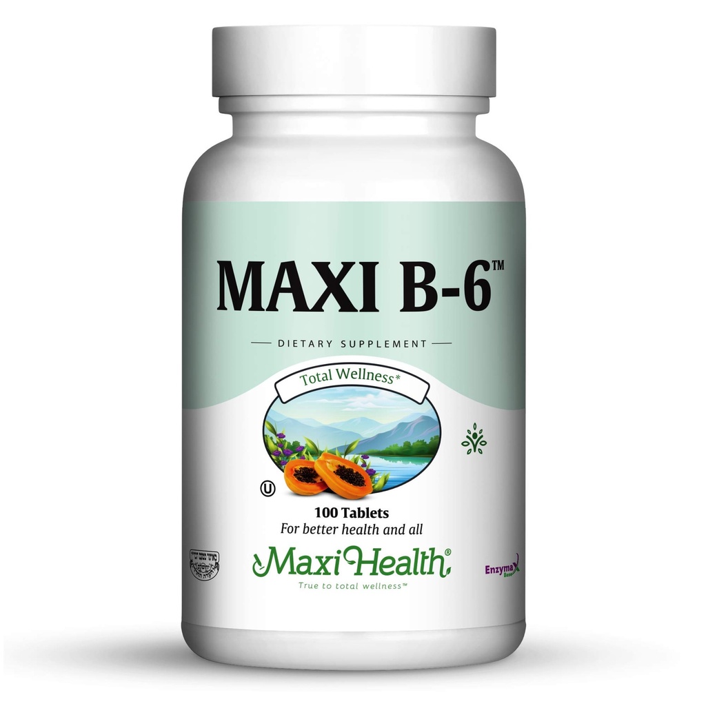 Maxi Health B-6 - vitamín B6-100 mg Kardiovaskulárne zdravie - 100 tabliet - Kosher (100 gróf, balenie 2)