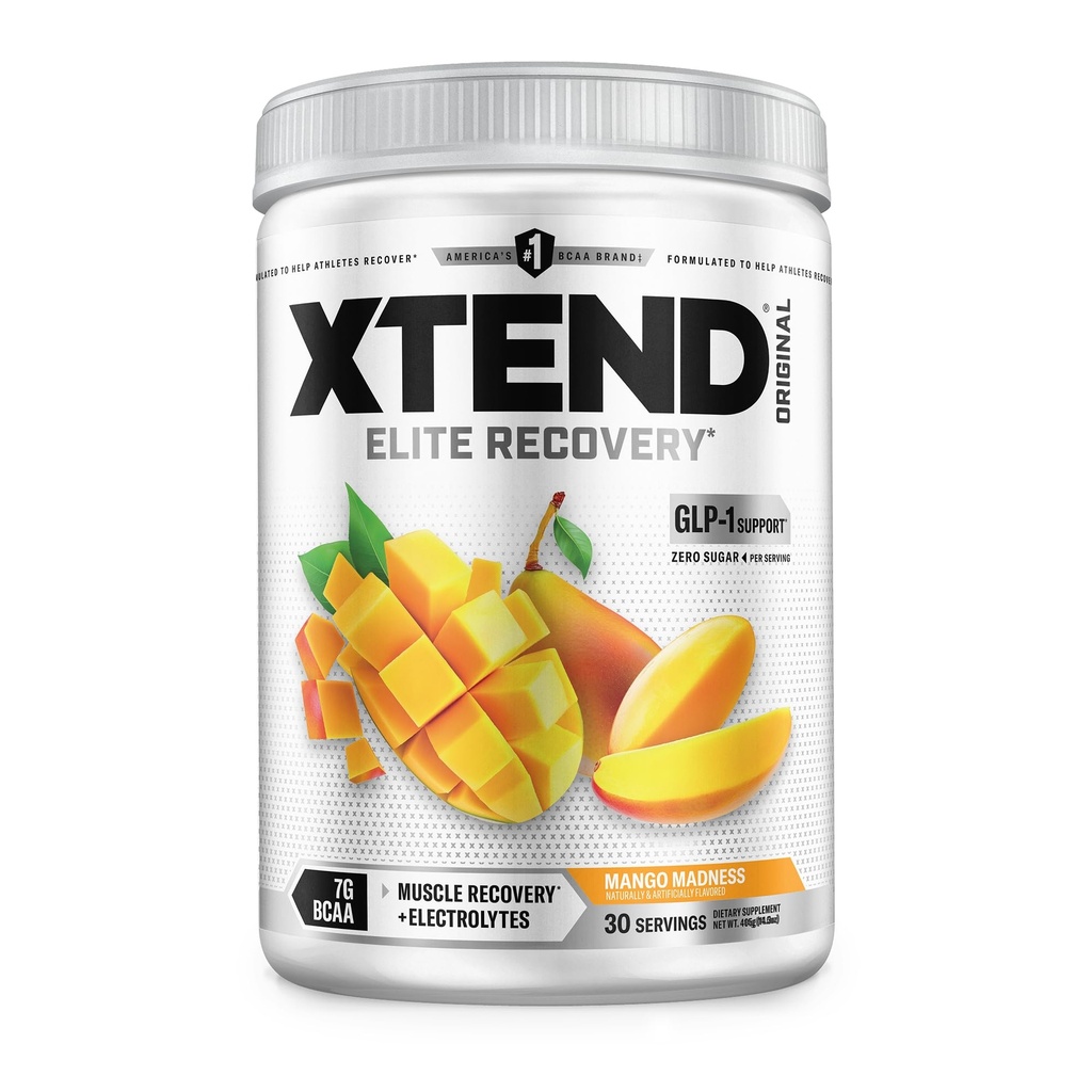 Xtend Original BCAA Powder, 7g BCAA a 2,5g L-GLutamine for Muscle Recovery Hydratation and Lean Muscle, Sugar Free Intra and Post Workout Drink with Electrolytes, Mango Madness, 30 Servings