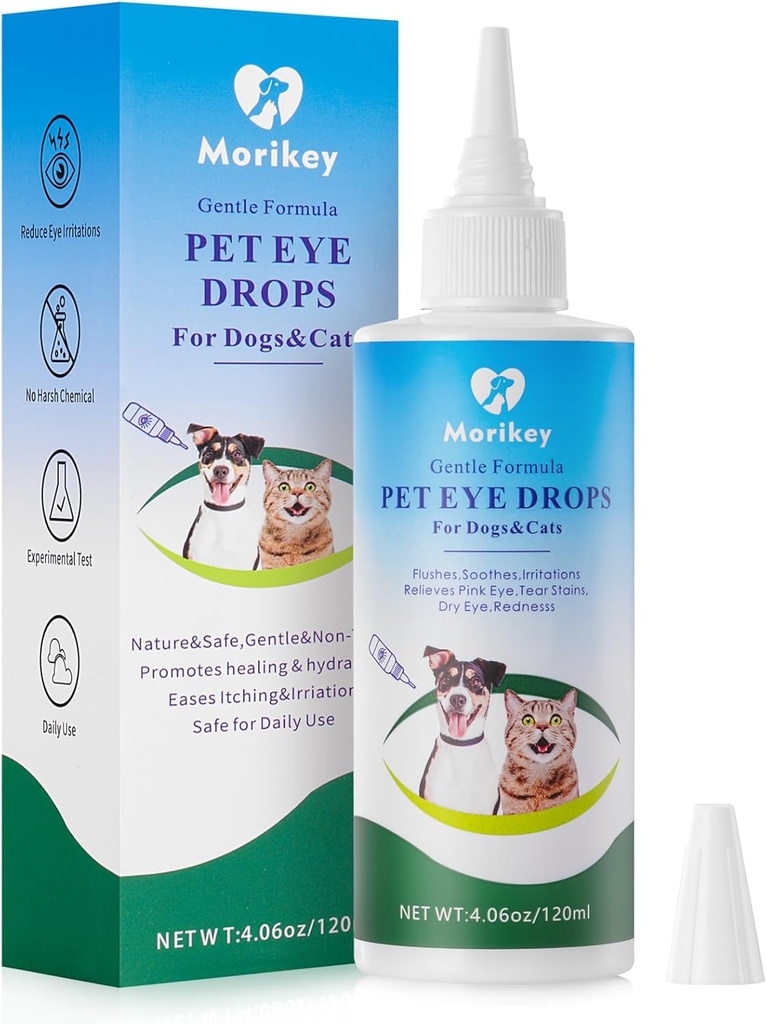 Pet Očné kvapky, Gentle&Safe Dog Očné kvapky pre infekciu, Uľaviť oči Svrbenie a podráždenie, Odstrániť Tear Stains,Bezpečné pre všetky zvieratá, 4.06oz,120ml