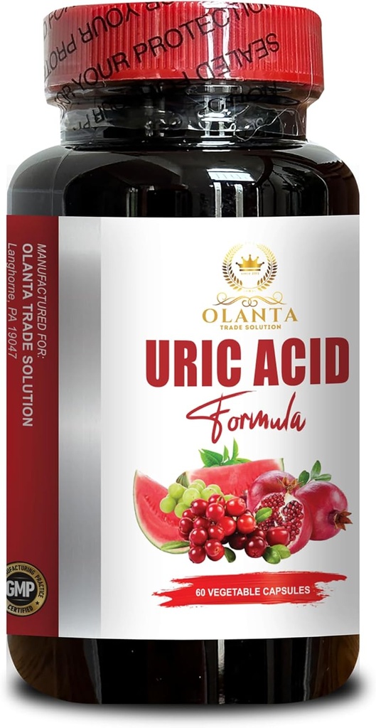 Kyselina URIC - Kyselina močová Podpora Kapsule, Wellness Solution, Antioxidant-Rich, Podpora Spoločný Komfort Kyselina močová Pomoc - 1 Fľaša 60 Kapsule