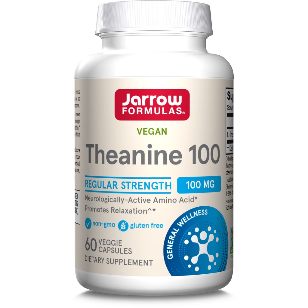 Jarrow Formules® Pravidelná sila Theanine 100 mg, Dietary Supplement, 60 kapsúl, 60 dní