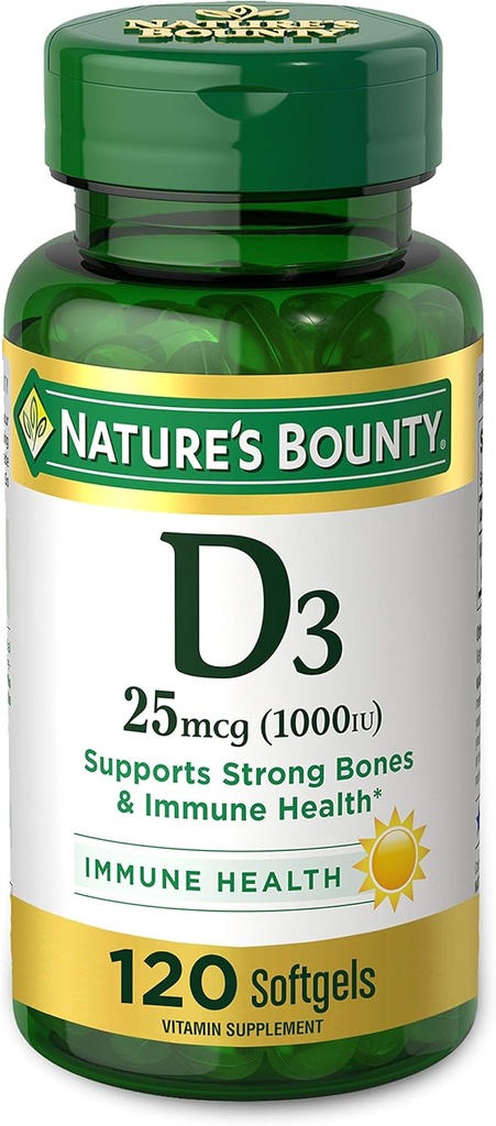 Prírodný bounty vitamín D3 1000 100 mg mäkké gély, 120 Počet