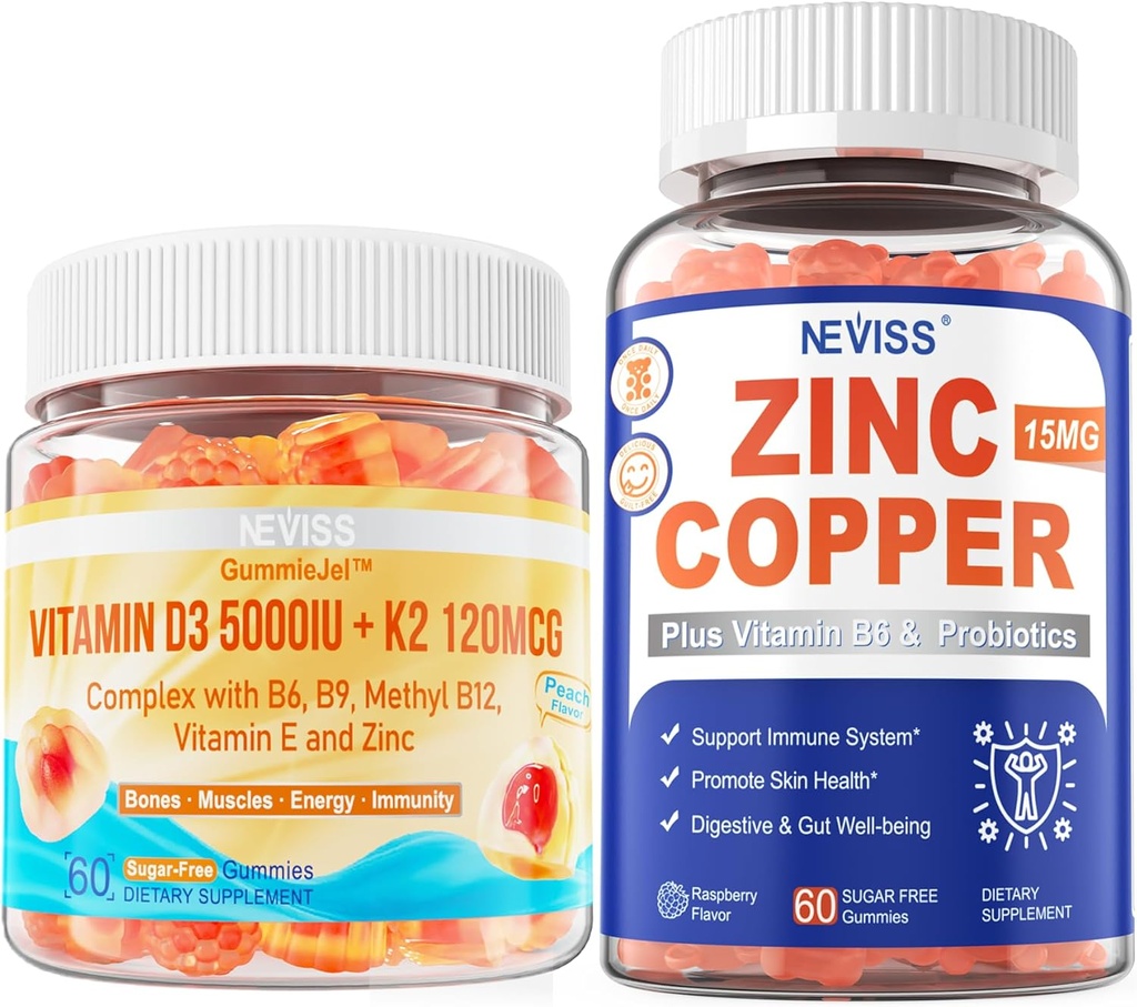 NEVISS Vitamín D3 5000IU + K2 (MK-7) 120mcg+ Zinkové medené gule