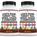 Lions Mane Huba Supplement s Tureckom chvost Reishi Cordyceps Chaga s marshmallow koreň - 2-Pack