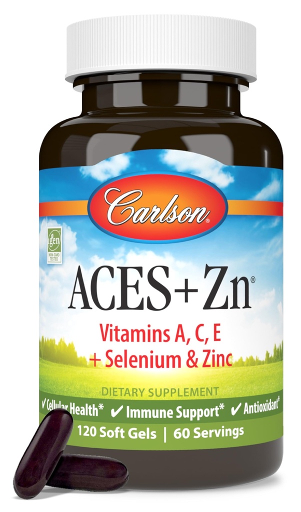 Carlson - ACES + Zn, vitamíny A, C, E + selén a zinok, bunkové zdravie a imunitná podpora, antioxidant, 120 softgelov