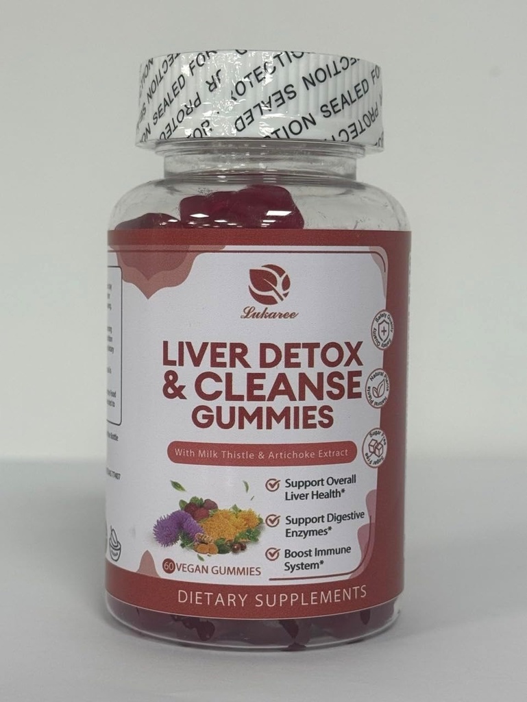 Lukaree Pečeň čistí Detox & Repair Gummies - Milk Thitle Silymarin, Dandelion, Artičoky extrakt a bazy - bez cukru, Malinová príchuť - 180 Počet