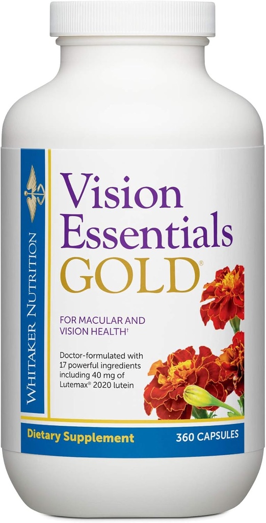 Dr. Whitaker Vision Essentials Gold - Eye Health Supplement with 40 mg of Lutein Plus Vitamin A & Zeaxantin - podporuje makulárne zdravie a štíty oči proti modrému svetlu expozície (360 kapsuly)