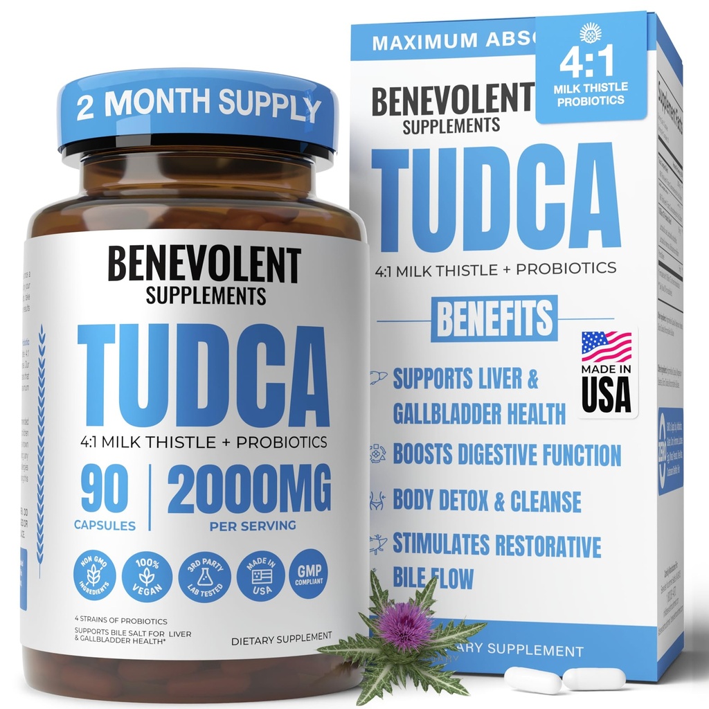 2000mg Advanced TUDCA Supplement - Maximum Absorbcie TUDCA Bile Salts with 4:1 Milk Thitle and Probiotics - Supports Pečeň Detox & Cleans, Gallbladder, Gut & Glien Health - 90 Vegan Capsules