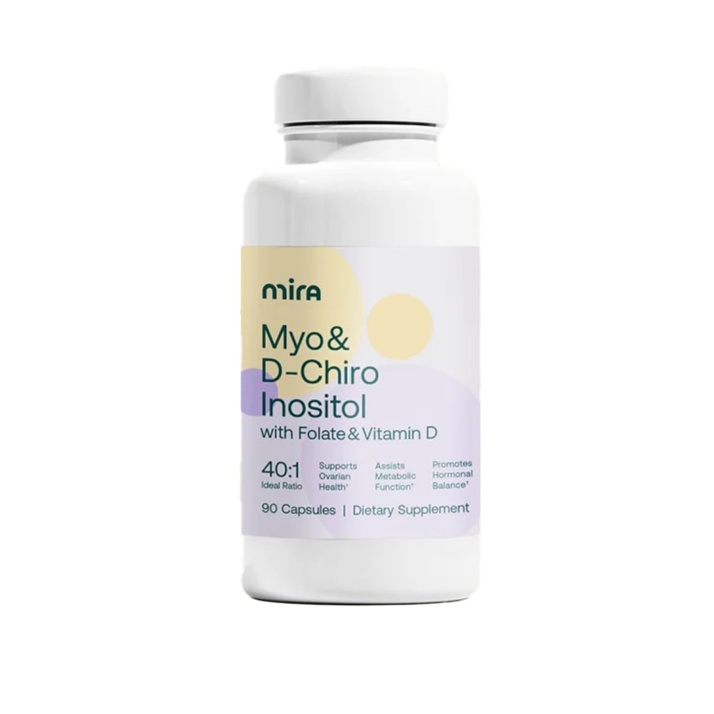 MIRA PCOS Supplement, Myo Inozitol & D-Chiro Inozitol 40:1 Ratio, pomáha podporovať Hormonálnu rovnováhu a podporu Ovarian zdravie a metabolizmus, 90 kapsúl (30 podáva), 1 fľaša