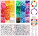 Quefe 3960ks Pony Beads for Friendship Bracelet Making Kit 48 Colors Kandi Beads Set, 2400ks Plastová dúha hromadne a 1560ks Letter Beads with 20 Meter elastic Nite for Craft Šperky krku
