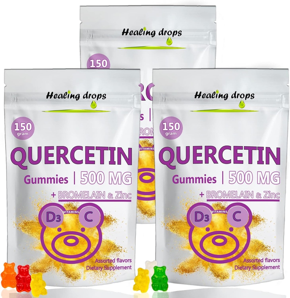 Quercetin s hypromelínom Gummy - vitamín C + zinok + vitamín D3 - Quercetin 500 mg Gummy pre deti a dospelých (3 balenia)