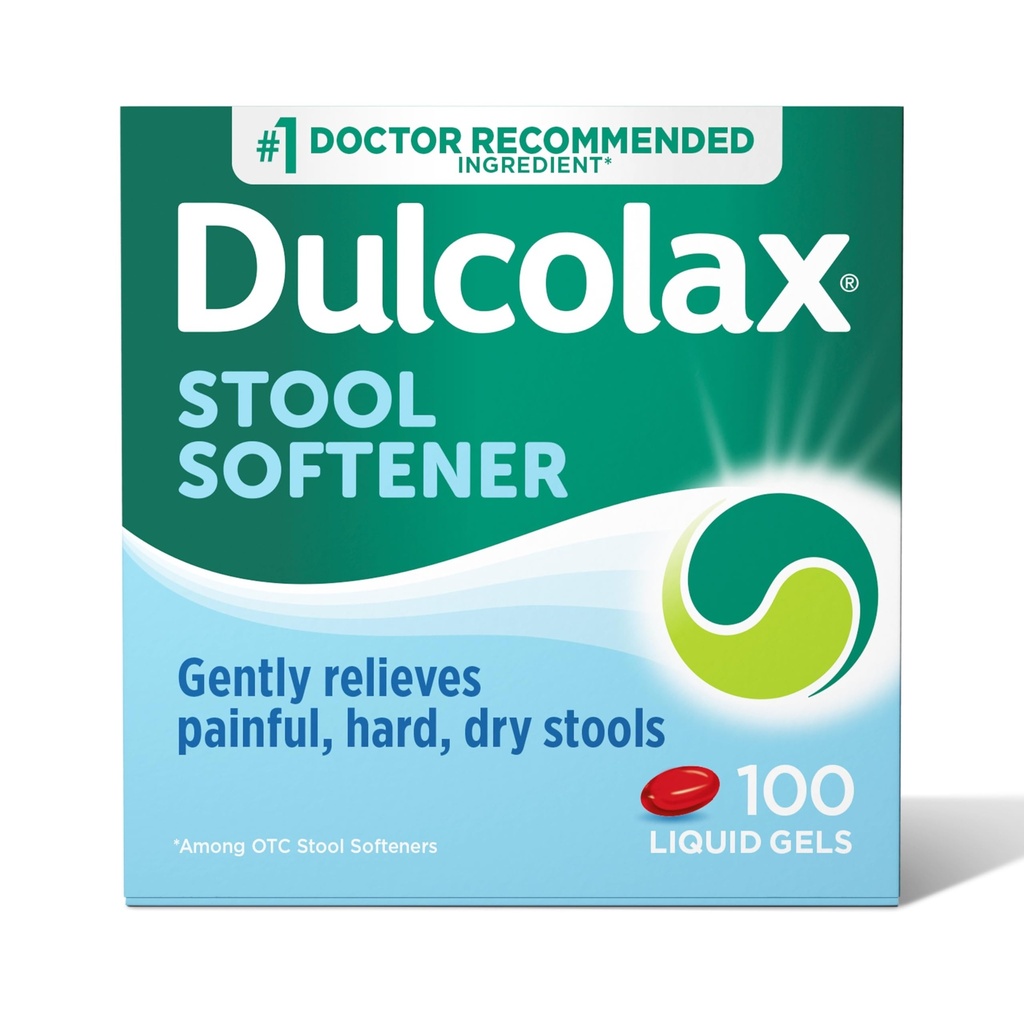 Dulcolax Stool Zmäkčovač Laxatívne Tekuté Gélové kapsuly, Jemná Zápcha Relief pre tvrdé, suché nástroje, Dokusate sodík 100 mg, 100 g