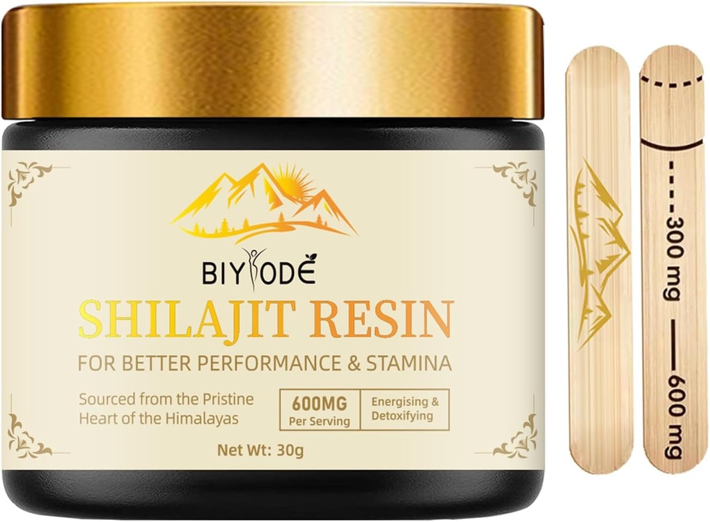 600mg Shilajit Himalayan Shilajit Resin - 100% organický Shilajit s kyselinou fulvovou & 85+ Trace Minerals Complex for Energy & Immune Support for Men & Women 30 Grams (1 ks)