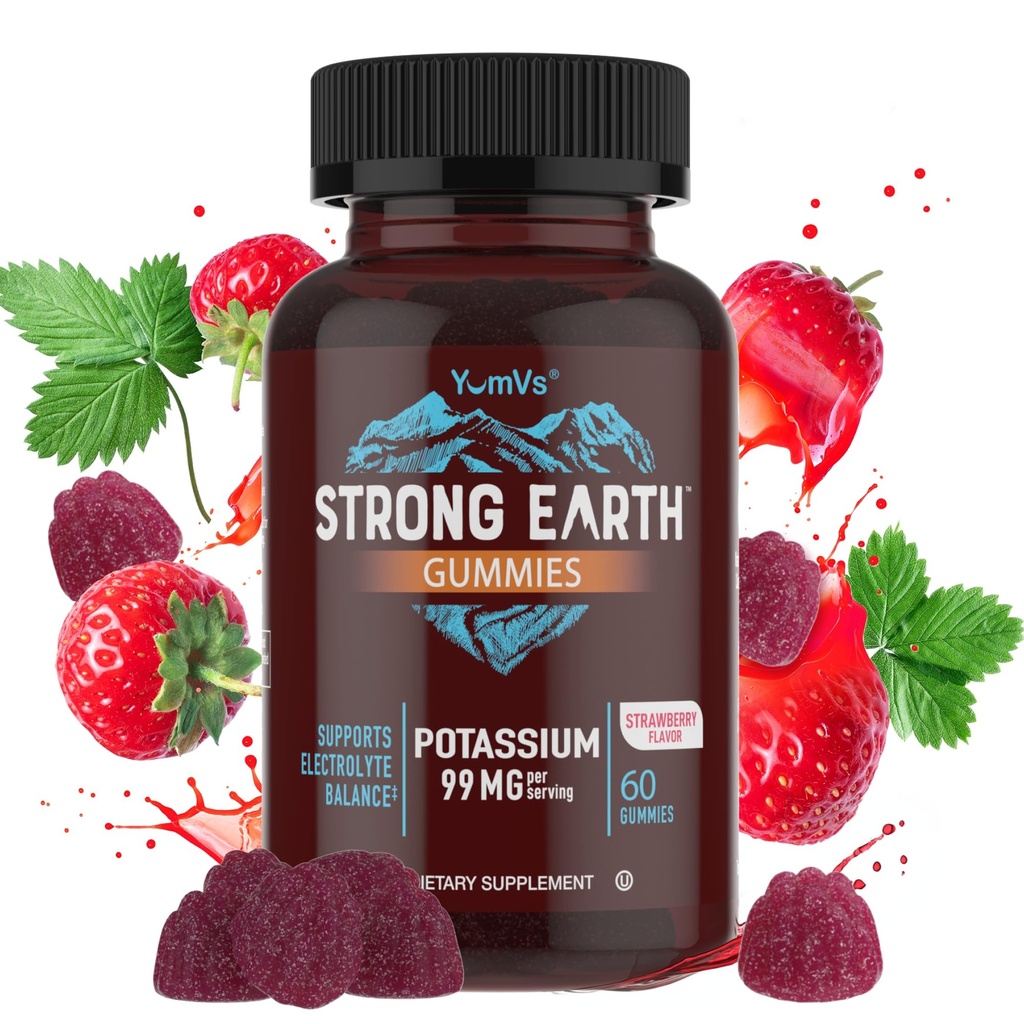 YumVs Draslík Supplement Gummies - Jahodová príchuť - 99 mg (ako Dusičnan draselný) na porciu - Podpora Elektrolytovej rovnováhy - Vegetariánska Kosher Halal Gluten bez čistého draslíka Gumies (60 Počet)