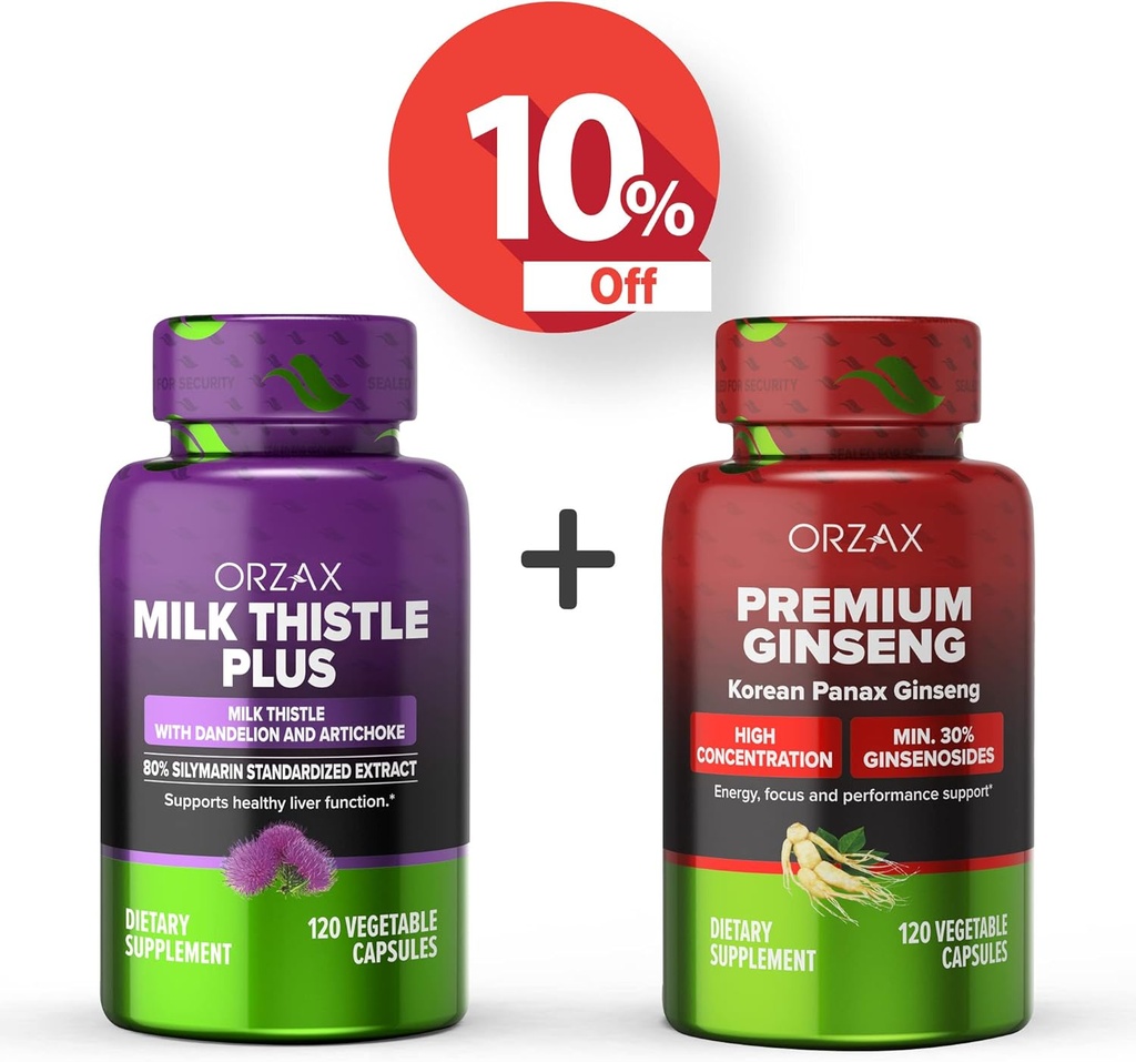 ORZAX Milk Thistle Plus 120 Vegatable Kapsule a Premium Ginseng 120 Vegatable Kapsule, Bundle