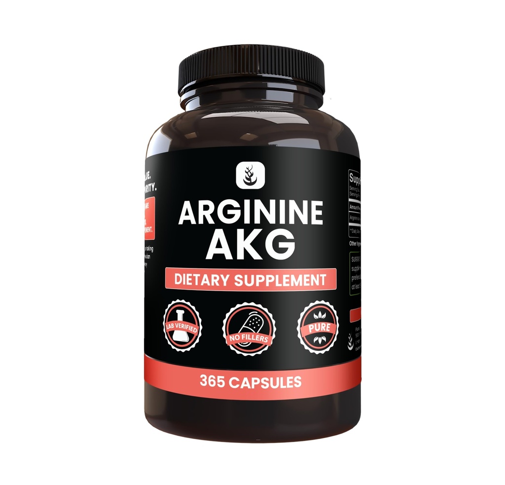 ČISTÉ ORIGINÁLNE SUROVINY Arginín AAKG (365 kapsúl) Bez horčíka alebo ryžových výplne, vždy čisté, Lab Overené
