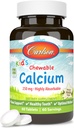 Carlson - detský žuvateľný vápnik, 250 mg, vysoko Absorbovateľný, Bone & Teeth Support, Optimal Wellness, Natural Vanilla Flavor, 60 tabliet