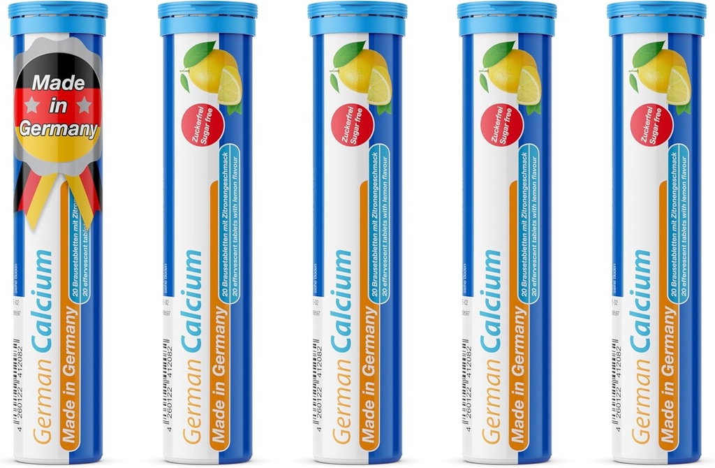 T&D German Calcium 500 mg - 100 Vegánskych nápojov Šumivých tabliet - Citrónová vápna - Vyrobené v Nemecku