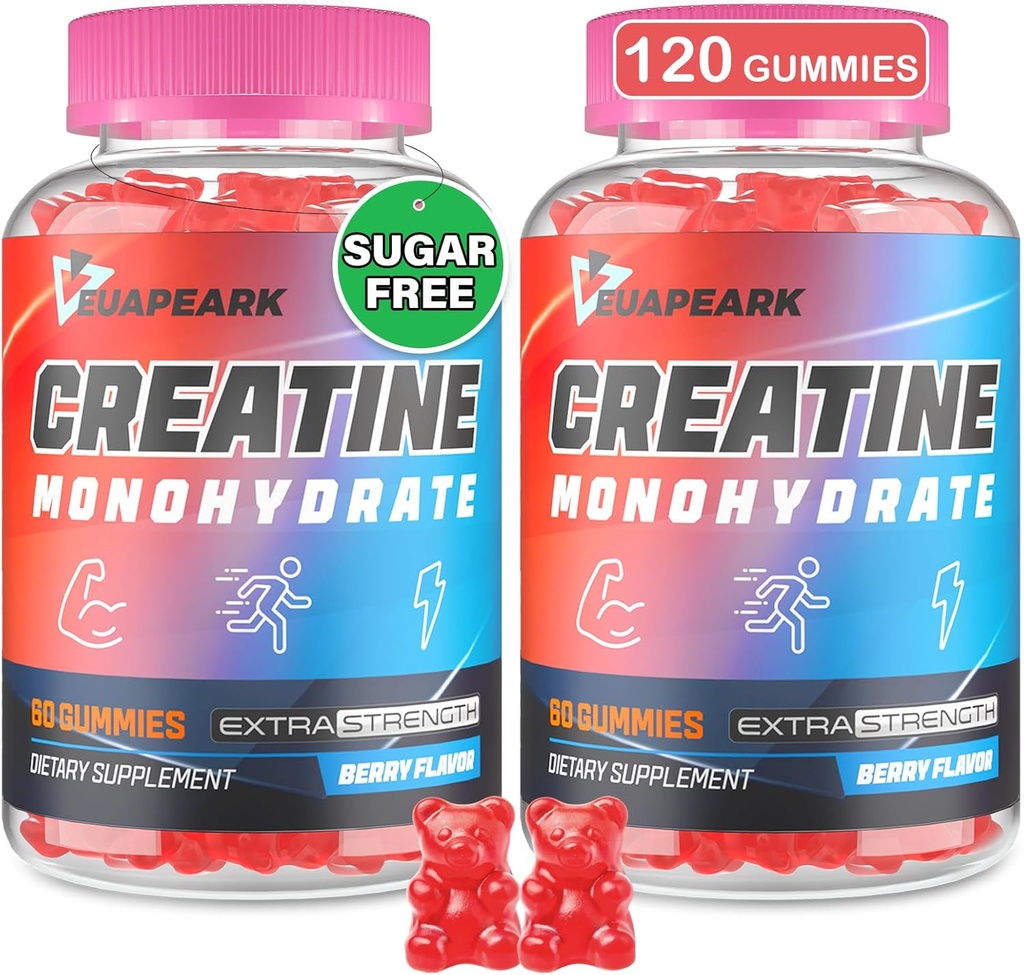 Monohydrát kreatínových guličiek, doplnok pred cvičením Chewables pre ženy a mužov, Monohydrát kreatínu s taurínom a B6 - pre svalovinu, silu, vytrvalosť a energiu, Vegan (Berry, 120 gulím)