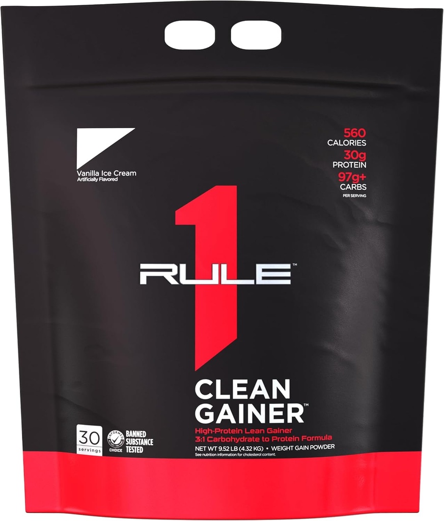 Pravidlo 1 Čistý Gainer - High-Protein Lean Gain Formula s 560 kalórií, 30g Full-Spectrum Protein, Viac ako 90g Carbs, Pod 6g tuku (30 Servings, Vanilla Ice Crème)