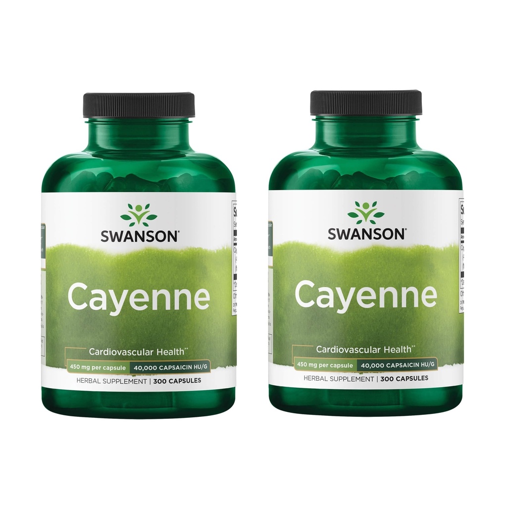 Swanson Cayenne - Bylinné doplnky podporujúce trávenie, cirkulácia a metabolická podpora - Prírodná formula môže podporovať zdravie srdca - (300 kapsúl, 450 mg každý) (2 balenie)