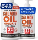StrellaLab 64 OZ Lososový olej pre psy - Omega 3 pre psy a mačky, Svrbenie a alergie Relief, Wild Aljašský lososí olej Psy Skin & Coat, Pes Fish Oil Liquid, Shedding Supplement EPA & DHA Mastné kyseliny - 2Packs
