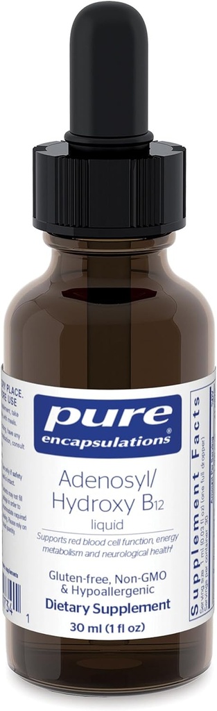 Pure Encapsulations Adenozyl/Hydroxy B12 Liquid 30 ml - podporuje metabolizmus energie a neurologické zdravie* - na podporu mozgu* - bez lepku - Vegan - 1 Fl Oz