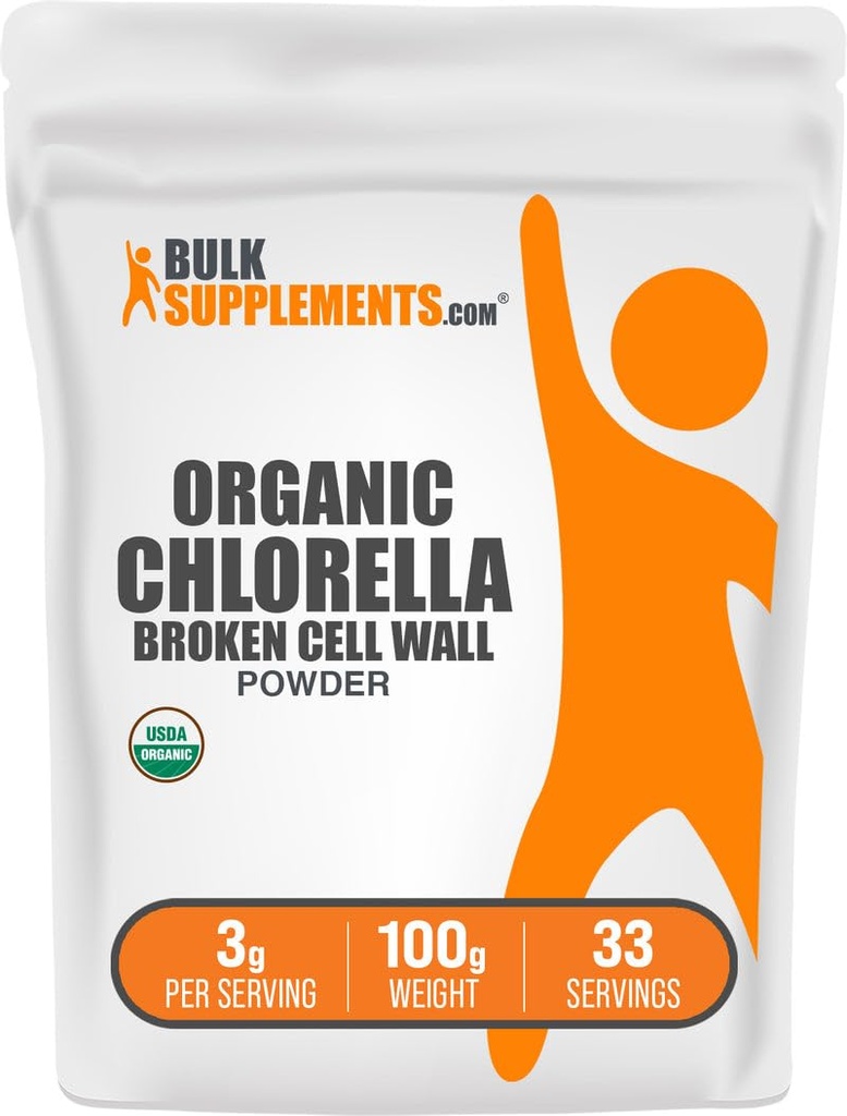 BulkSupplementments.com Organic Chlorella Powder - Broken Cell Wall, Green Superfood Powder, Chlorella Supplement - Gluten Free, 3g per Serving, 100g (3,5 oz) (Pack of 1)