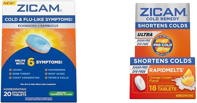 Zicam studená a chrípka Príznaky 20 Tablety Ultra studená Remedy Rýchle melóny 18 Počet Homeopatický zinok Studený skrat