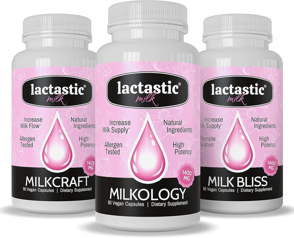 Laktastic® Perfect Start Bundle - Vysoká potencie Organické Laktačné doplnky - Milkology, Milkcraft & Milk Bliss - 210 Vegánske kapsuly