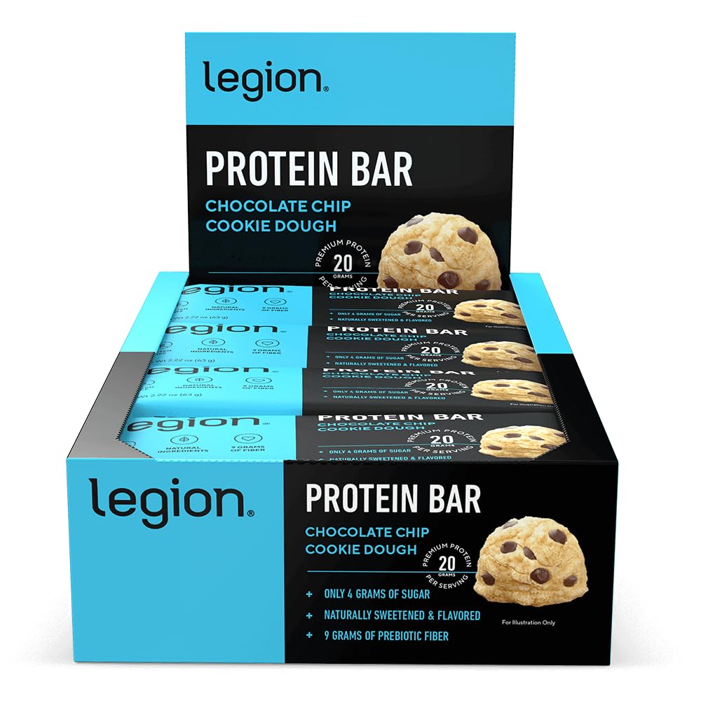 Légia Čokoláda Chip Cookie Dough Protein Bar - 100% Srvátka Proteín Bary Nízky cukor Vysoká Proteín s prebiotickými Fiber - Sójové - Bezlepok, Prirodzene Ochutené, Nízky tuk, Vysoké proteínové tyčinky (12 Počet)