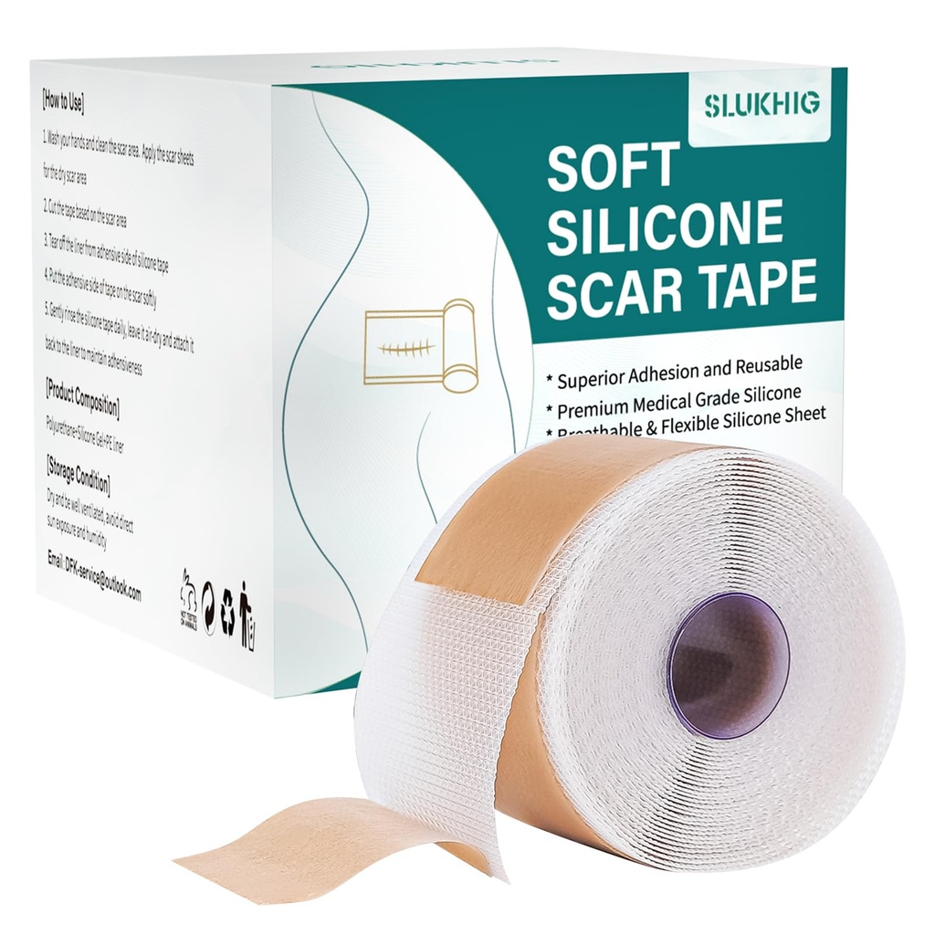 Silikónové zjazvenia (1.6"x 158" Roll-4M), Silikónové zjazvenie pásky na odstránenie jazvy, opakovane použiteľné Silikónové zjazvenia pre C-oddiel, Keloid, Burn, Akné, Operačné jazvy