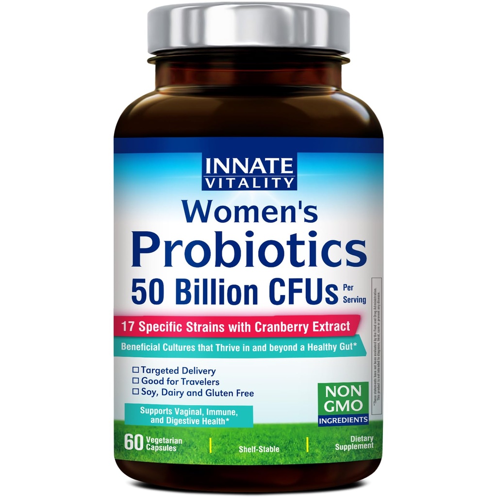 Vrodený vitality probiotiká pre ženy, 50 miliárd CFU, 17 proven kmene, 60 Veggie Caps, Formulované s prebiotikami a brusnicového extraktu, non-GMO, podporuje Vaginal, Tráviace a imunitné zdravie