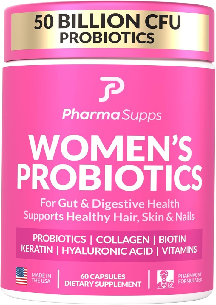 Pokročilé ženské probiotiká pre zdravie Gut s vlasmi, pokožkou, a nechtami Vitamíny Podpora - 50 miliárd CFU w/Colagen, Biotin a keratín - Probiotické doplnok pre trávenie zdravie a úľavu od trávenia.